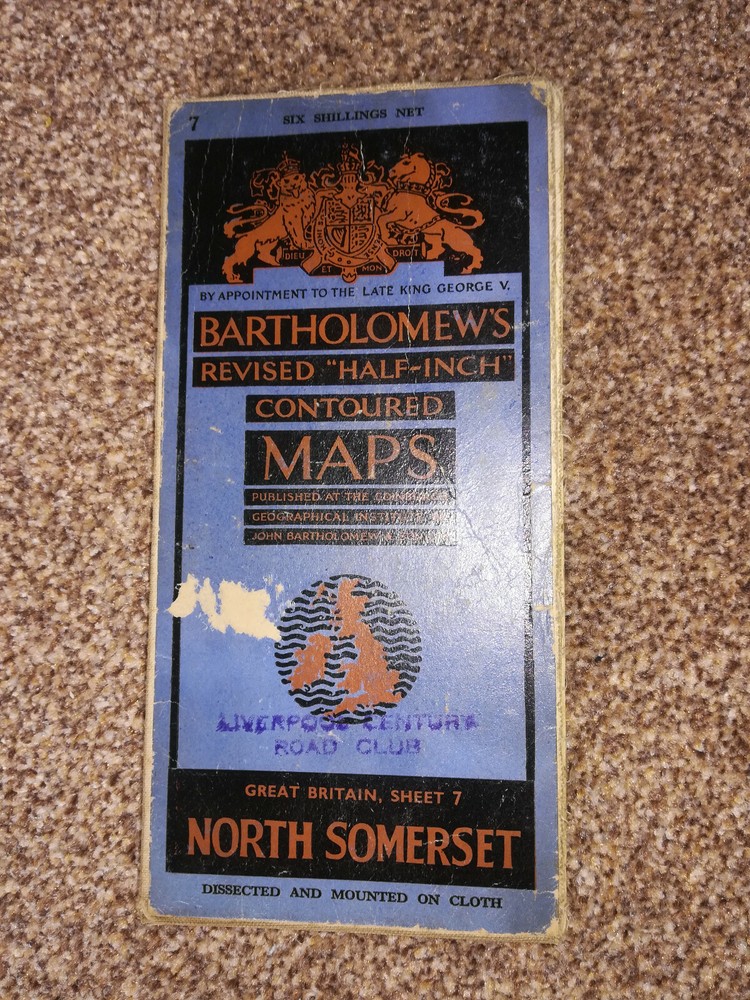 1947 CLOTH BARTHOLOMEWS HALF INCH TO A MILE NORTH SOMERSET SHEET 7