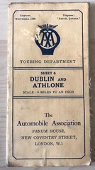 Dublin & Athlone – Vintage Bartholomew’s AA 4 miles To 1 Inch Cloth Backed Map