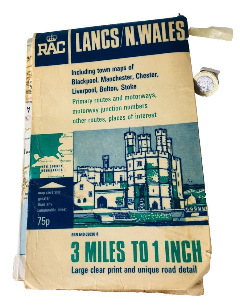 Town Map Lancashire and North Wales RAC Tourist Collectable Vintage ra