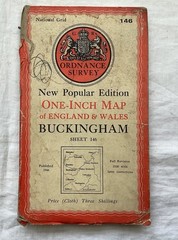 Vintage Ordnance Survey, 1 inch cloth, Buckingham sheet 146, 1946