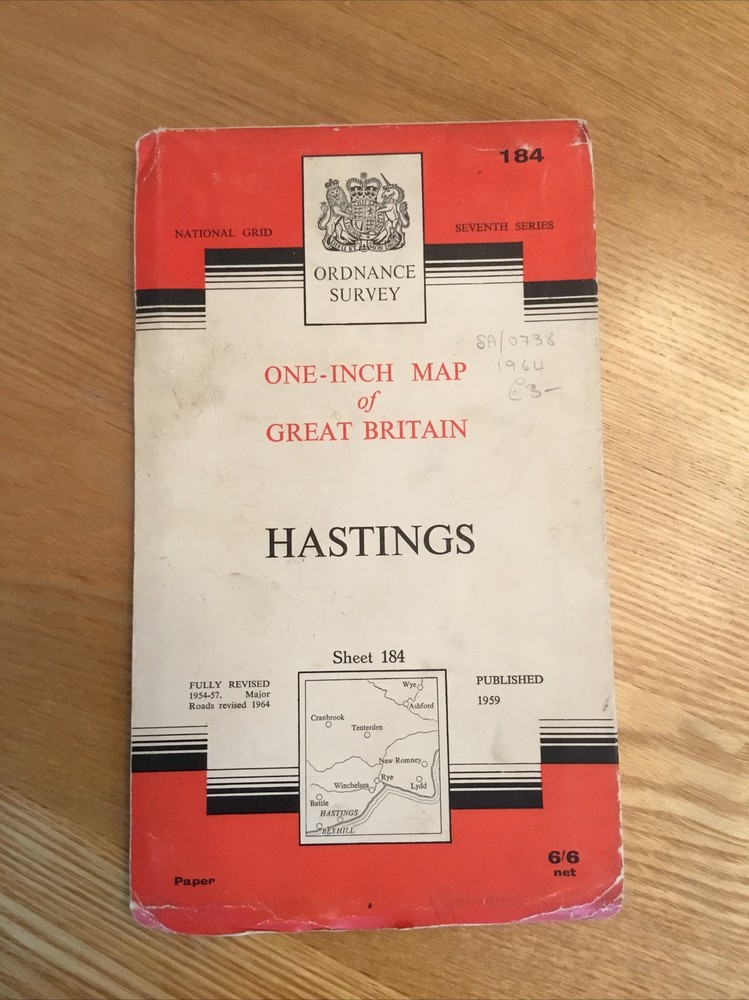 1963 Ordnance Survey One Inch Seventh Series Map 184 Hastings (incl Ashford )
