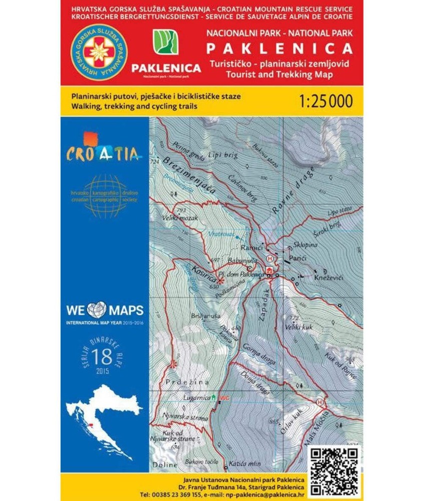 Paklenica National Park Walking and Trekking Map, Croatia – 1:25,000 scale