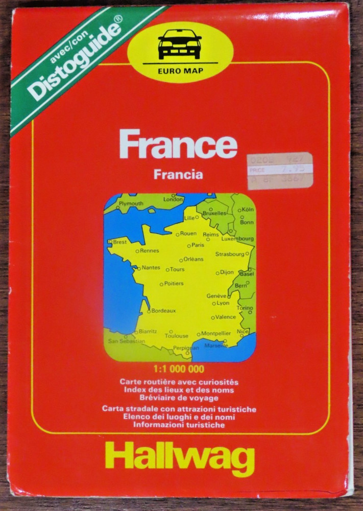 Vintage France road map 1989 Hallwag Distoguide Euromap