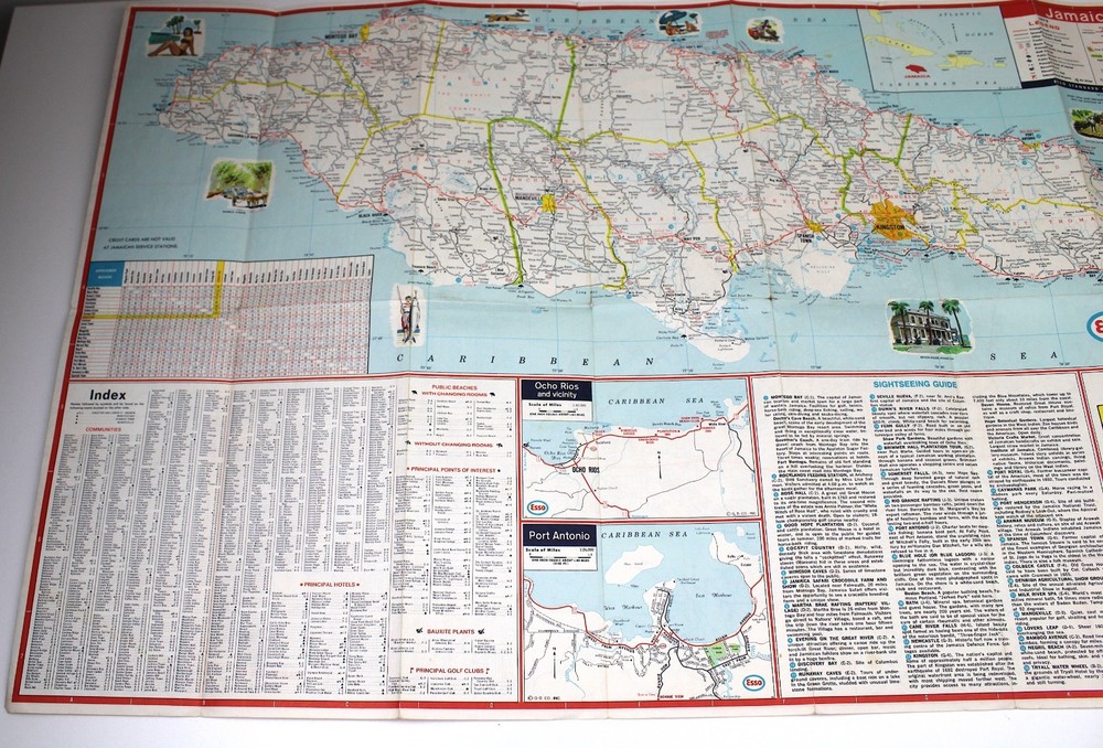 ESSO Standard Oil Road Map JAMAICA 1972 Kingston Colour Touring Street Guide