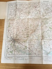 1933 Ordnance Survey One Inch Contoured Road Cloth Map 87 Ipswich (inc Aldeburgh