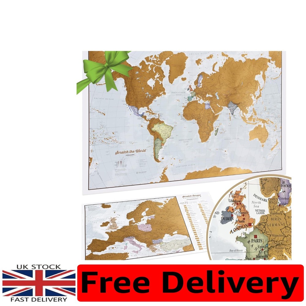 Detailed Scratch The World Map with A2 Bonus Map – Travel Tracker Gift
