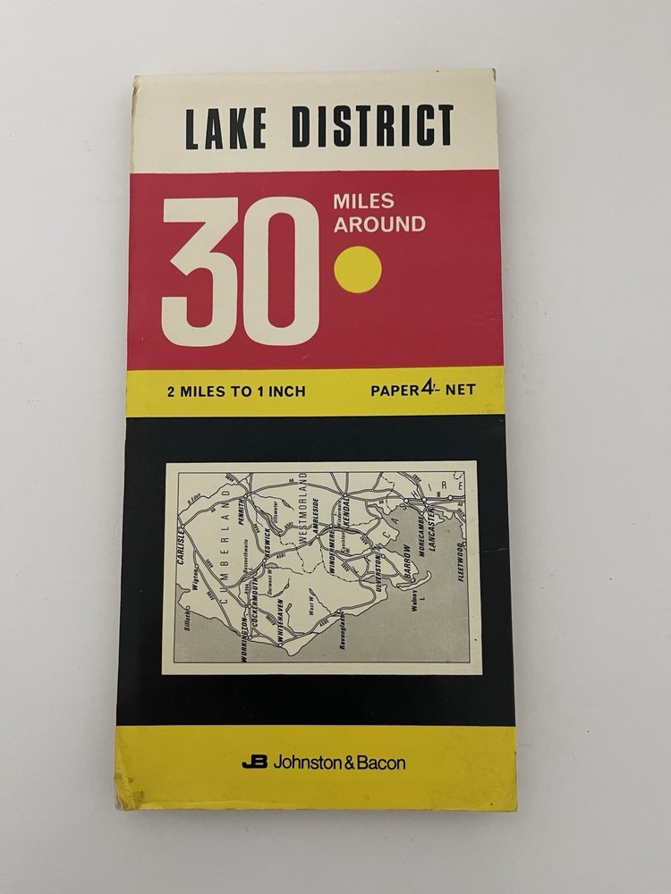 Vintage Lake District Map 30 Miles Around Johnson & Bacon