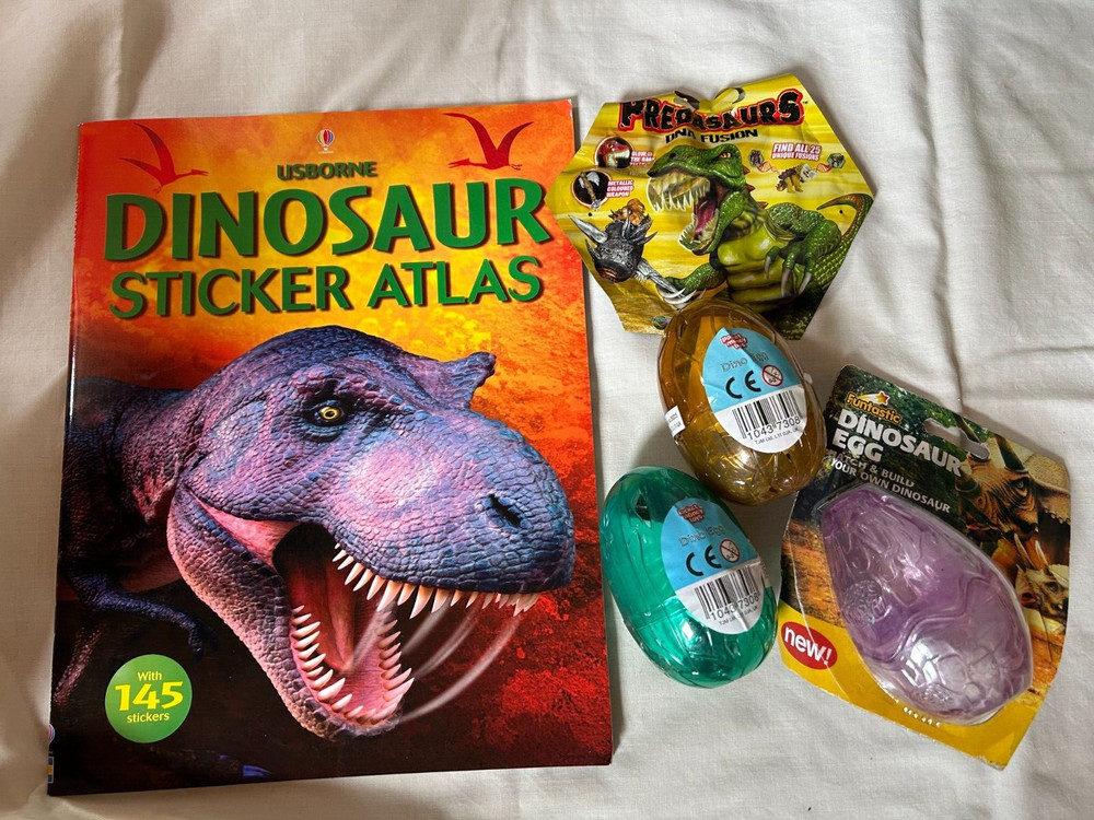 Usborne Dinosaur Sticker Atlas book and toys – activity gift set – NEW & SEALED