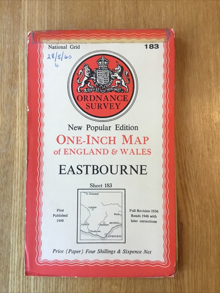 1946 Ordnance Survey One Inch Popular Edition Map 183 Eastbourne (incl Lewes )