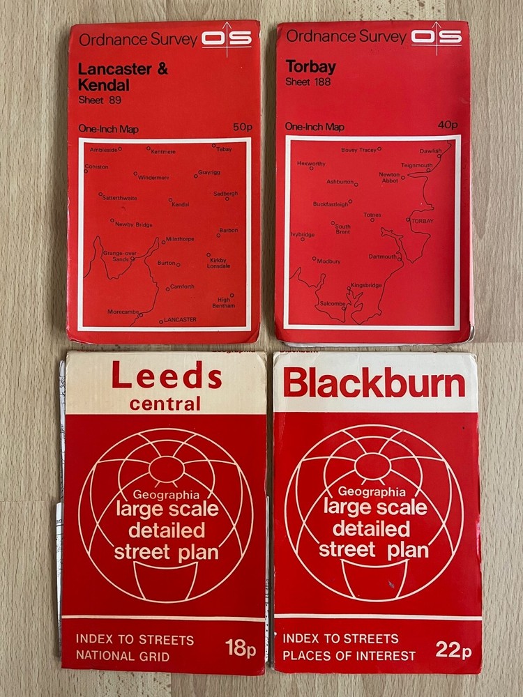 Vintage ordnance survey maps Leeds Central, Blackburn, Lancaster & Kendal Torbay