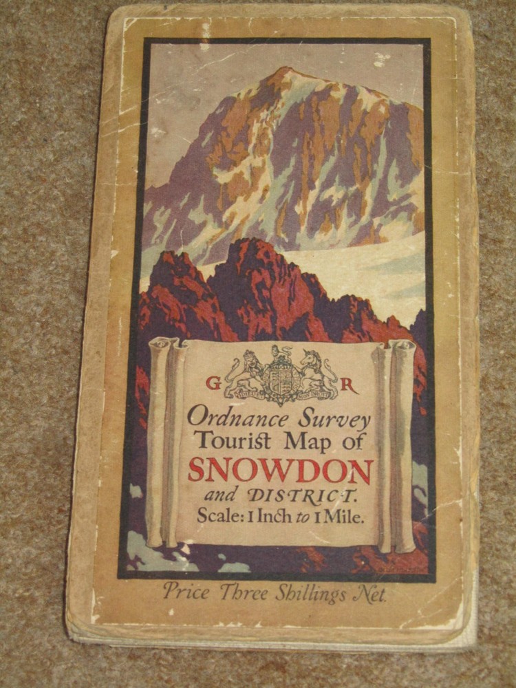 Ordnance Survey 1″ Tourist Map of Snowdon & district – 1928 on cloth