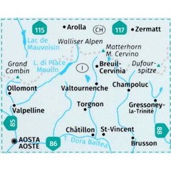 Italy + Switzerland Breuil-Cervinia Zermatt Kompass hiking cycling skiing map 87