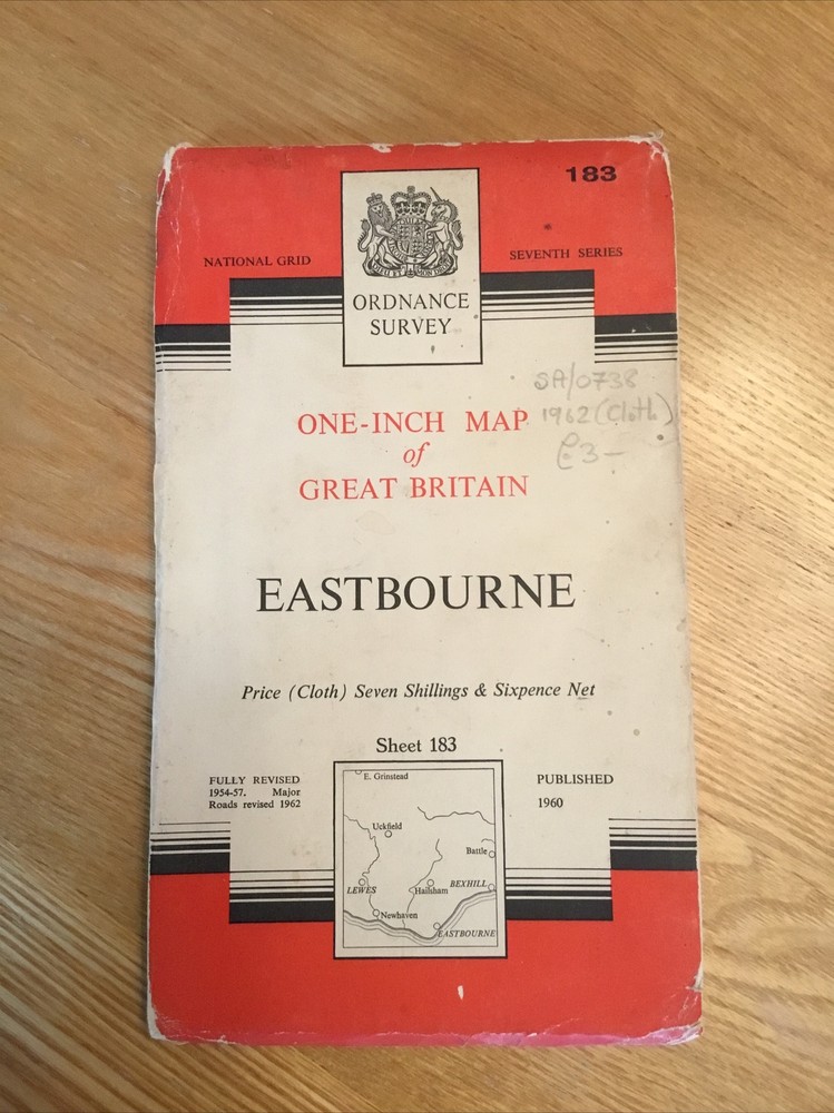 1963 Ordnance Survey One Inch Seventh Series Cloth Map 183 Eastbourne