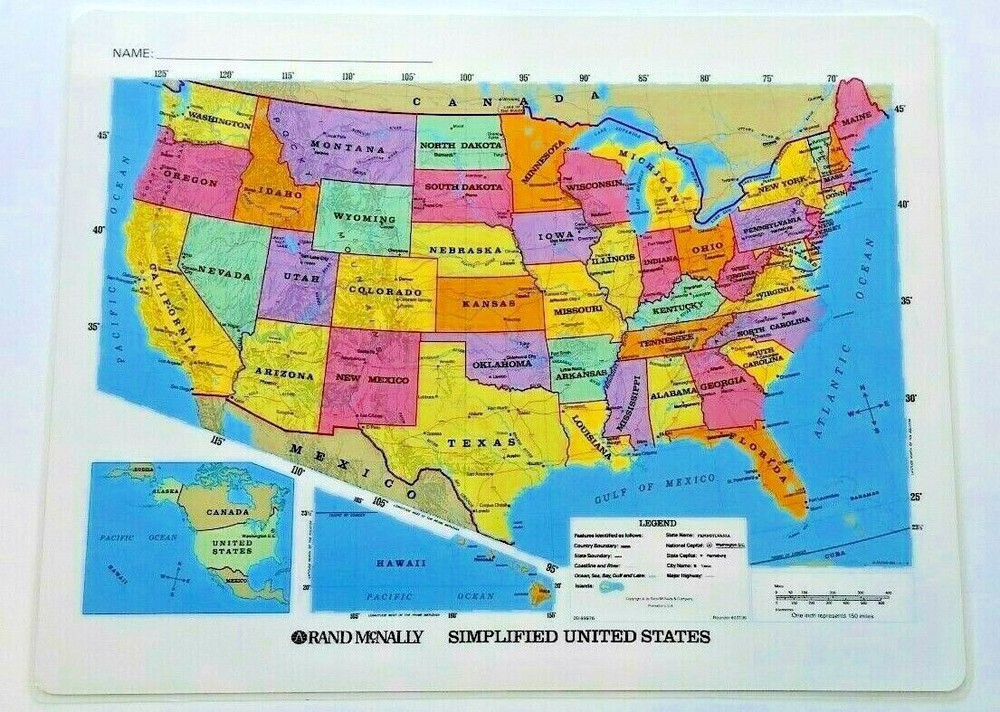 Lg Simplified US Outline Map & US Map 22″x17″ Geography History Grade 2 3 4 5 6