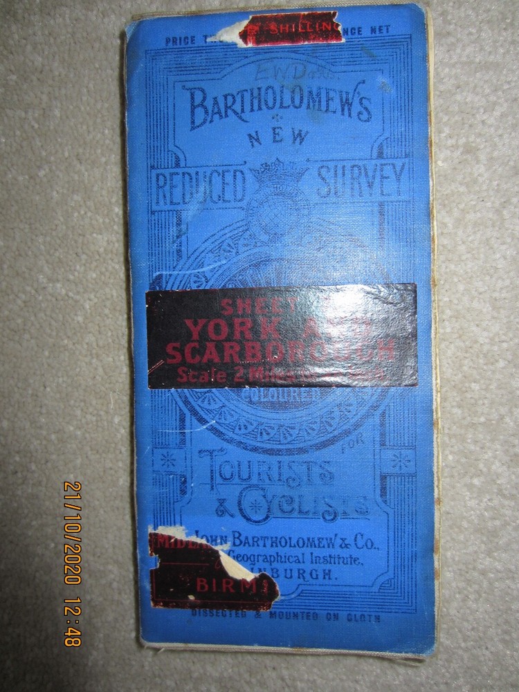 BARTHOLOMEW’S NEW REDUCED SURVEY 1/2″ MAP-YORK AND SCARBOROUGH -1914