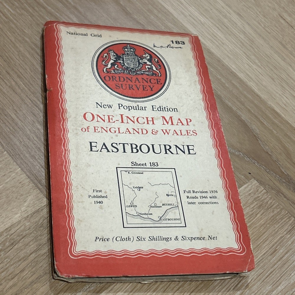 EASTBOURNE Ordnance Survey CLOTH Sixth Series One inch 1940 Sheet 183 LEWES