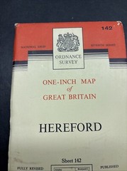 Vintage Ordnance Survey Map 7th series One Inch Cloth Mounted Hereford 1952