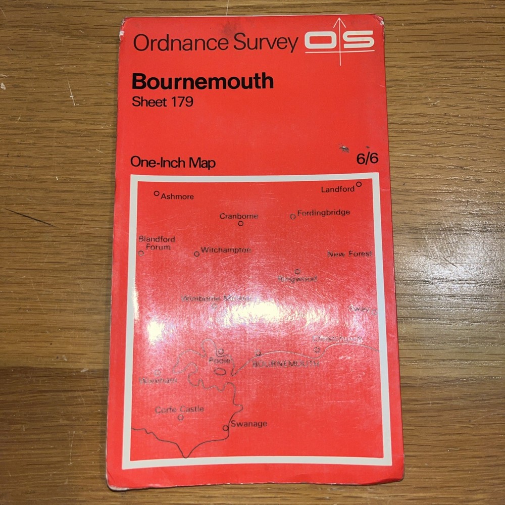 Vintage Ordnance Survey One Inch Bournemouth 1966 Map 179