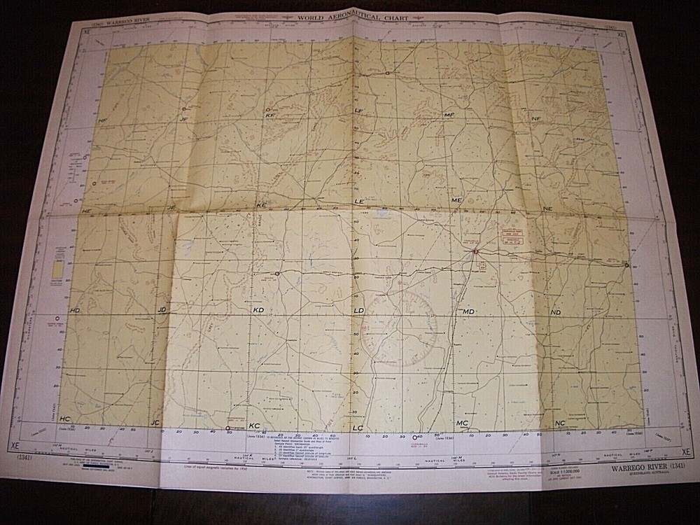 WORLD AERONAUTICAL CHART. WARREGO RIVER. AUSTRALIA 1951 ORIGINAL MAP 1341