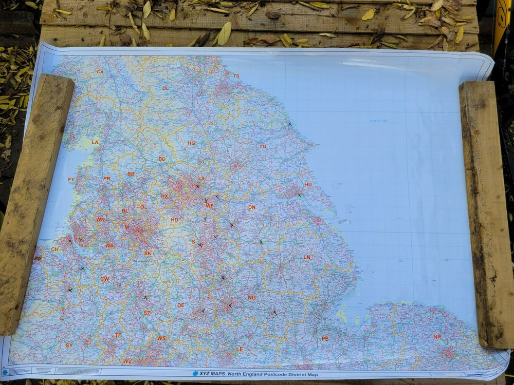 XYZ Maps Laminated North England Postcode District Map – 117cm x 83cm