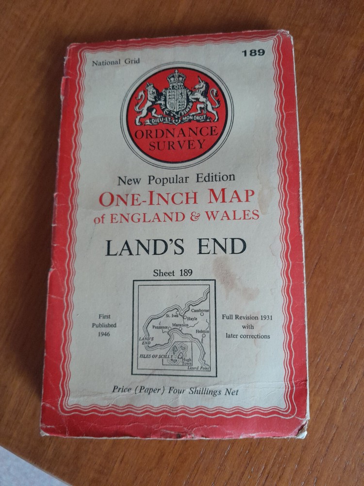 O S NEW POPULAR EDITION ONE-INCH TO THE MILE SHEET 189 LAND’S END cir1946