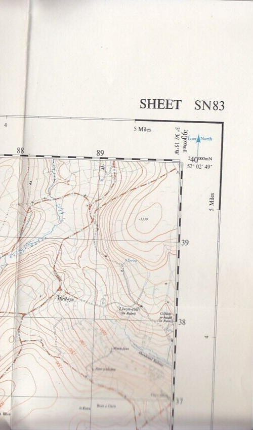 Ordnance Survey (OS) 1:25,000 First Series Map Sheet SN 83 Mynydd Bwlch-y-Groes