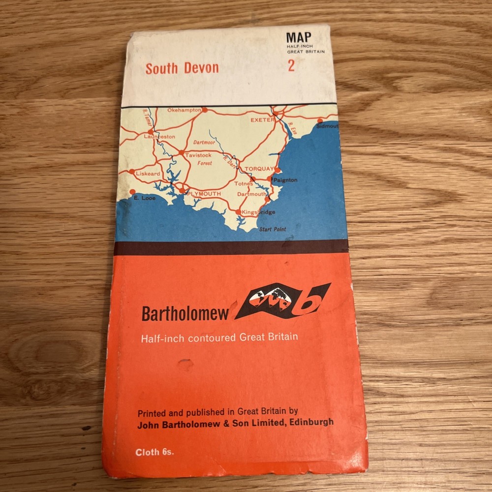 Vintage Bartholonew Map 1/2” #2 South Devon Fold Out Map Contoured