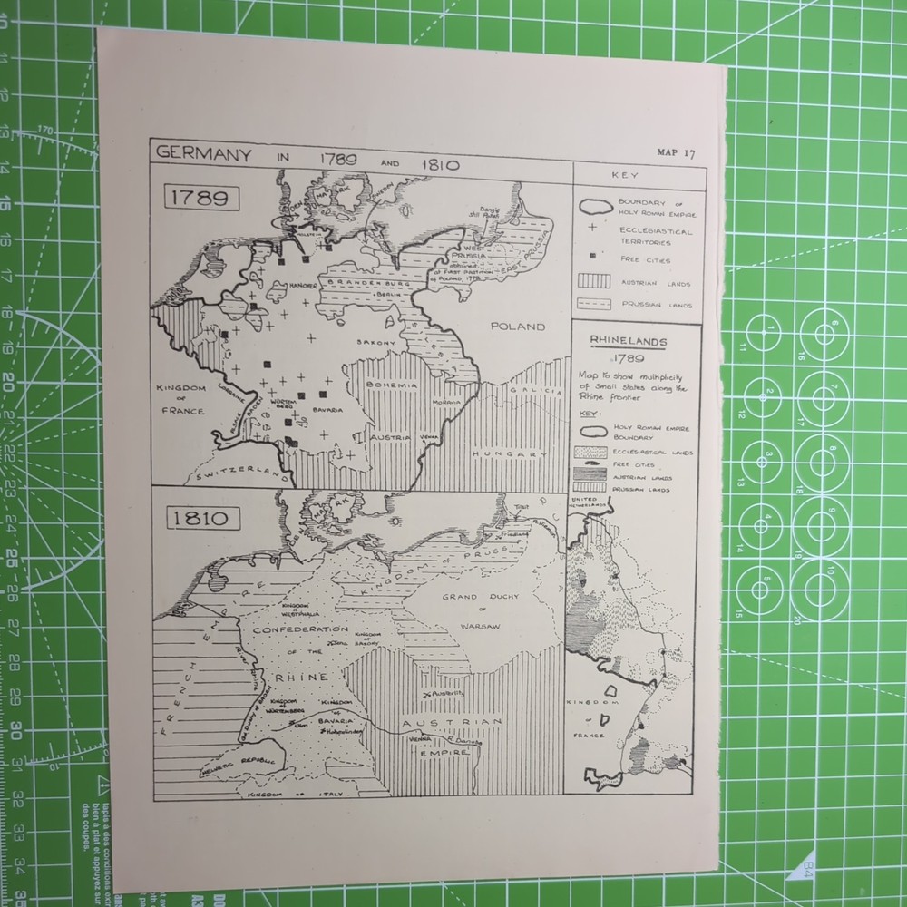 Original Vintage Sketch Map Of Germany In 1789 And 1810