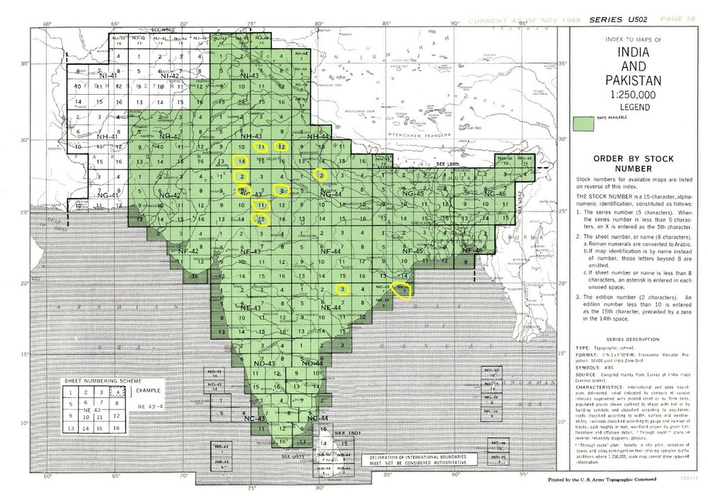 US AMS Series U502 INDIA TOPO MAPS full color original 1:250,000