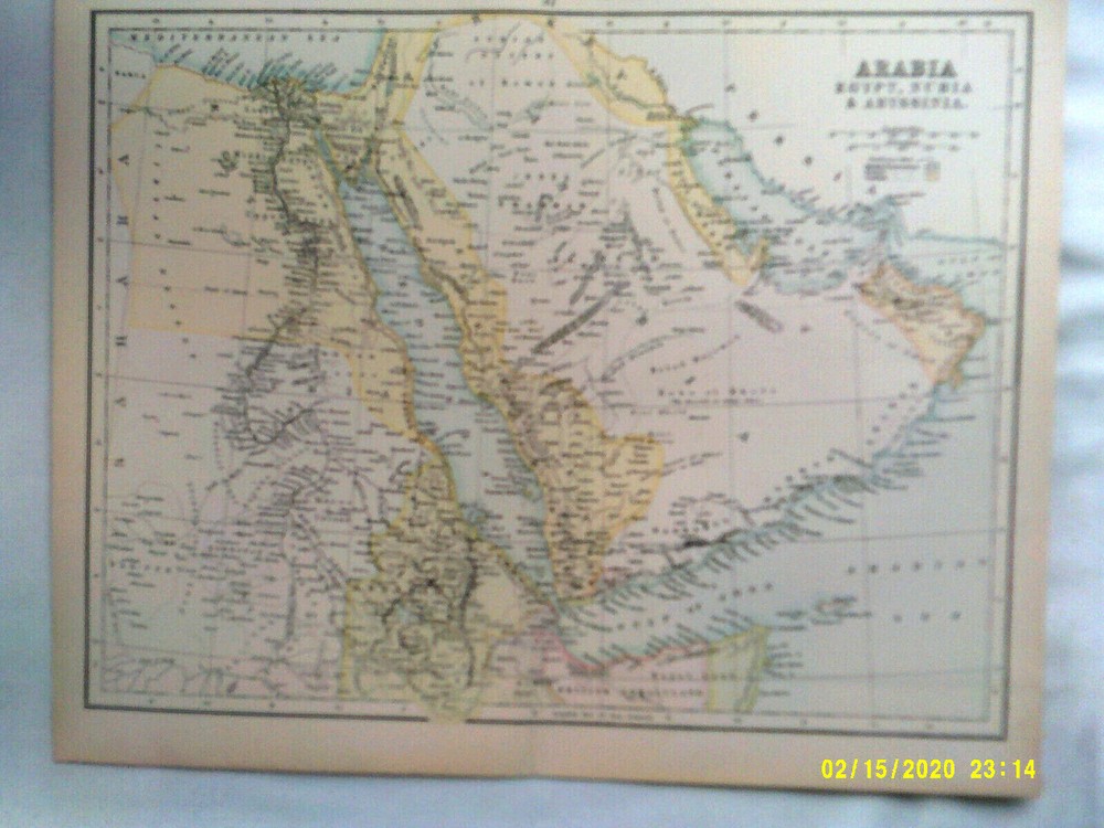 Antique Map. ARABIA. EGYPT, NUBIA & ABYSSINIA. c1900. VG.