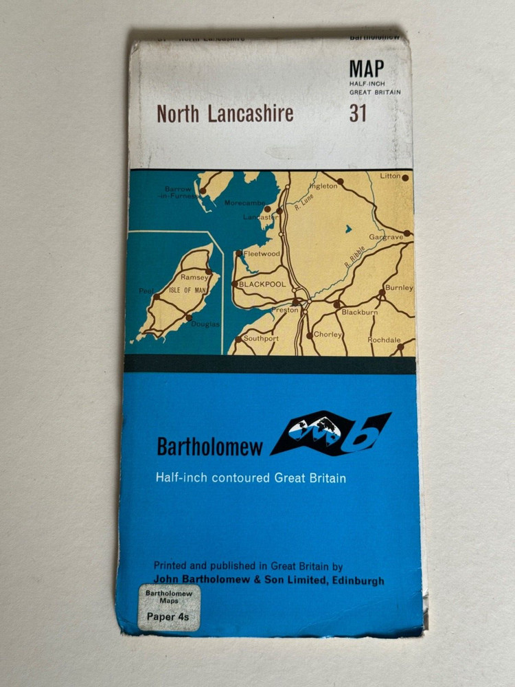 Bartholomew, Half Inch Paper Map, No:31, North Lancashire, 1960’s