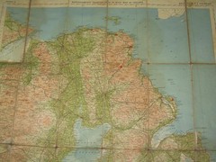 Bartholomews 1931 1/4″ Map of Ireland – sheet 2 Belfast & N Counties; diss cloth
