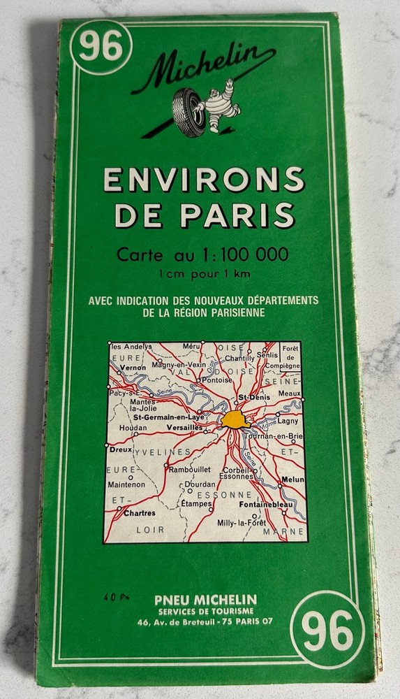 1968 MICHELIN French road map – Paris and around Paris (Environs de Paris)