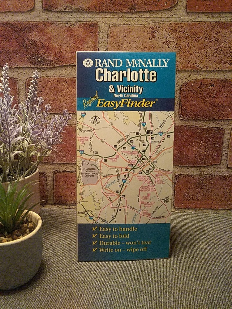 Vtg 2002 RAND MCNALLY EASYFINDER Charlotte NC & Vicinity Laminated Map NEW!