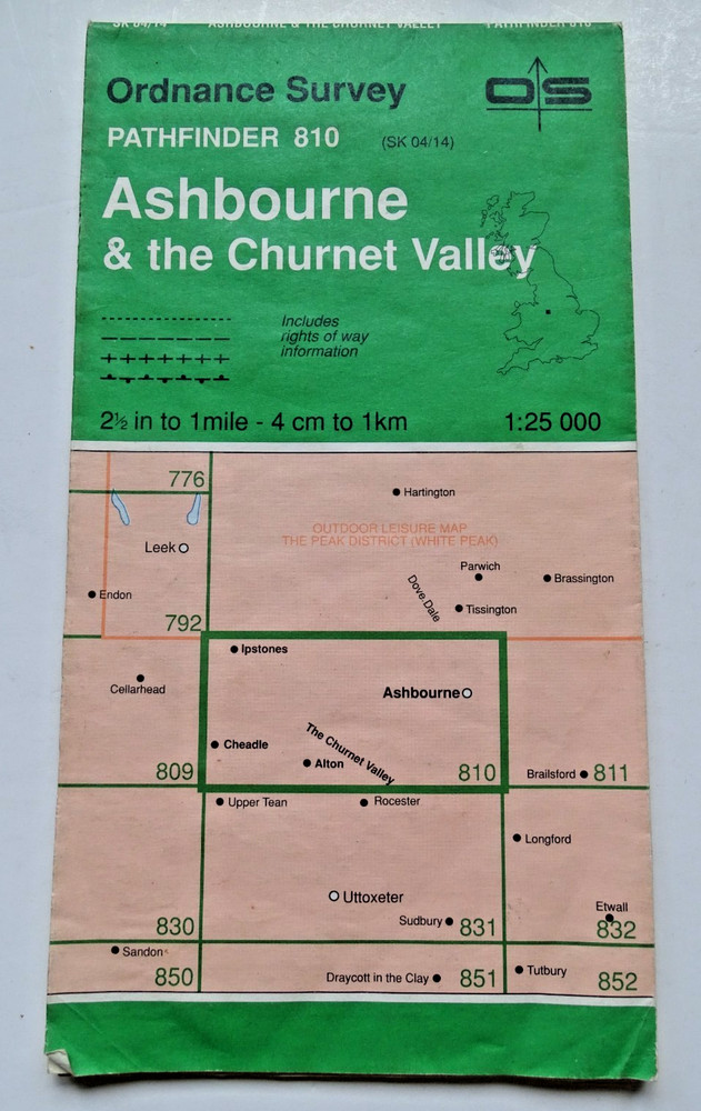 Ordnance Survey Pathfinder 810 Map – Ashbourne/Churnet Valley – 1:25000 – 1985