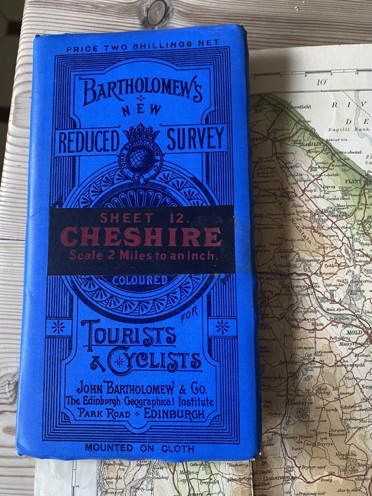 Antique 1910-1920 Bartholomews New Reduced Survey Map 12 – Cheshire – cloth
