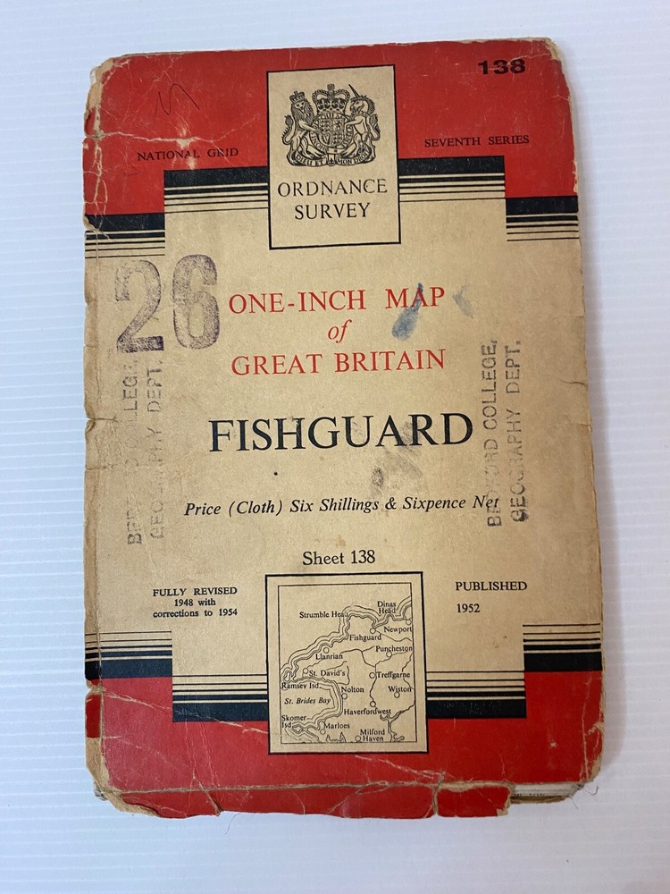 One Inch Ordnance Survey Map Great Britain Sheet 138 Fishguard 1952 Cloth