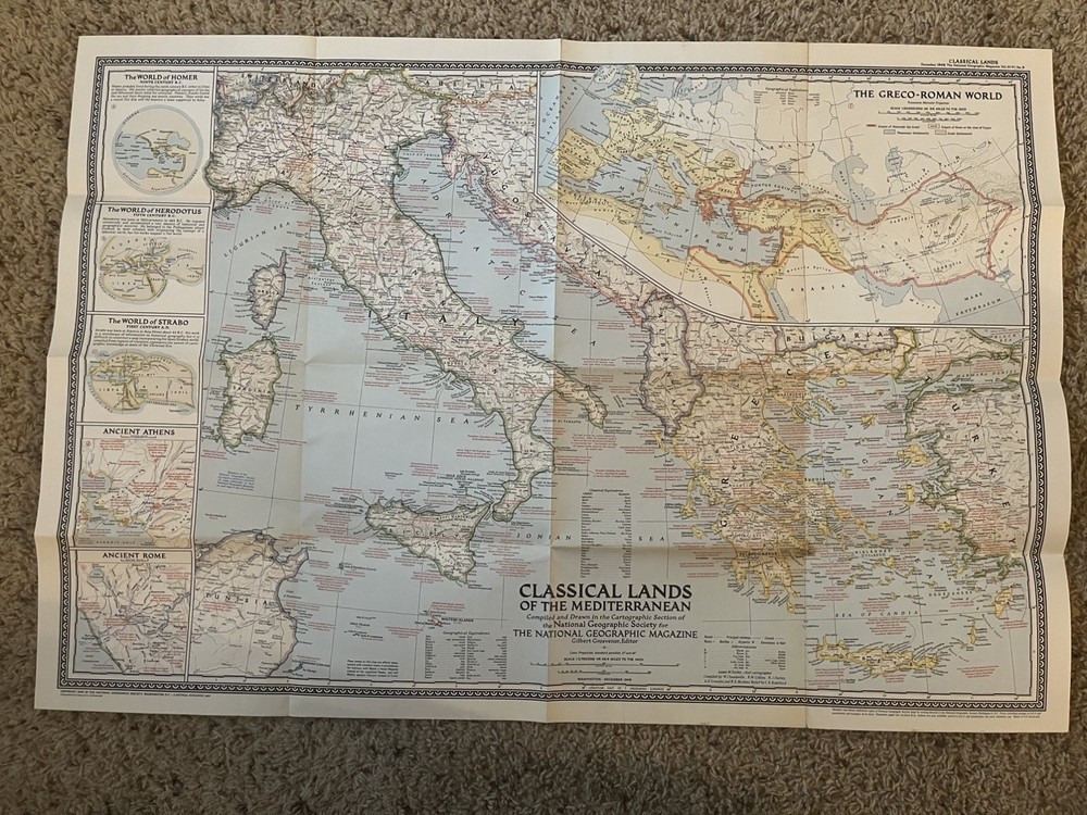 National Geographic Map CLASSICAL LANDS OF THE MEDITERRANEAN – 1949