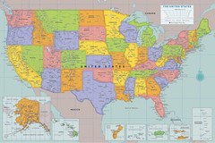 Extra-large USA Laminated Wall Map – 45” high x 67” wide