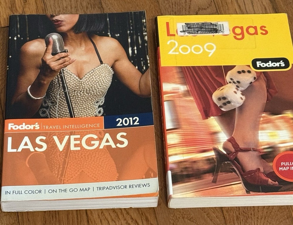 2 vintage Fodor’s travel guidebooks for Las Vegas 2009, 2012