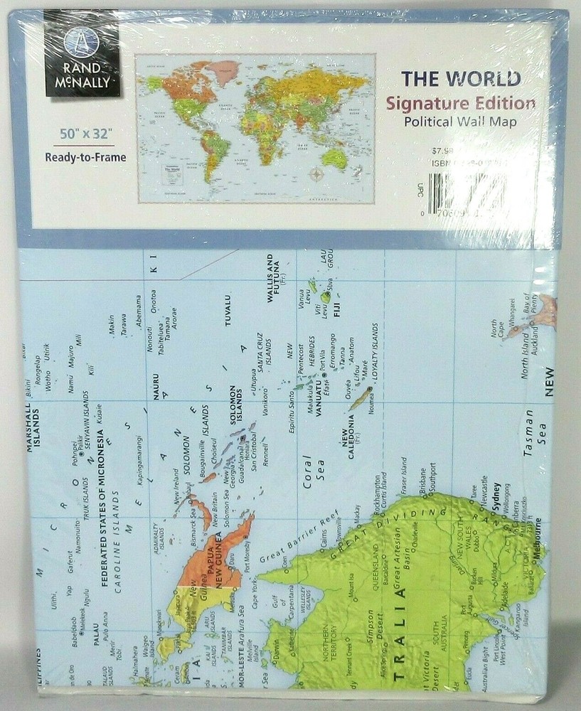 New Sealed Rand McNally Signature Political Color Wall Map of the World 50″x32″