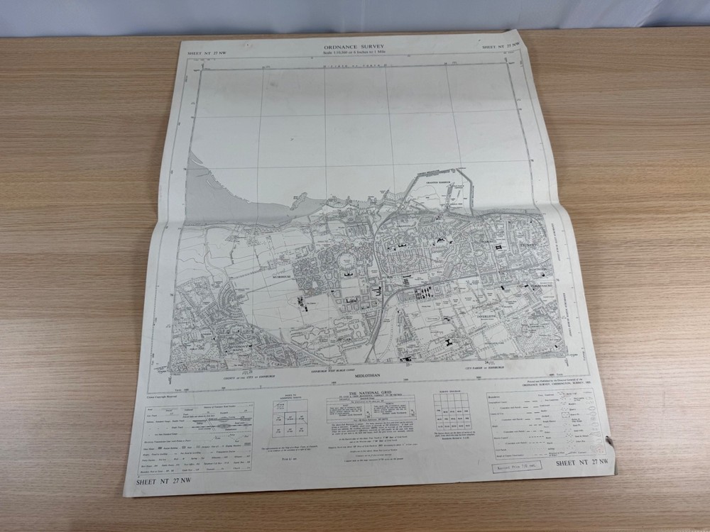 Ordnance Survey Map Edinburgh Granton 1955 6 Inch NT 27 NW Sheet 1:10560 Vintage