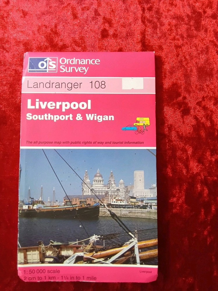 Vintage 1980s Ordnance Survey Landranger 108 Liverpool Southport Wigan Map Fold
