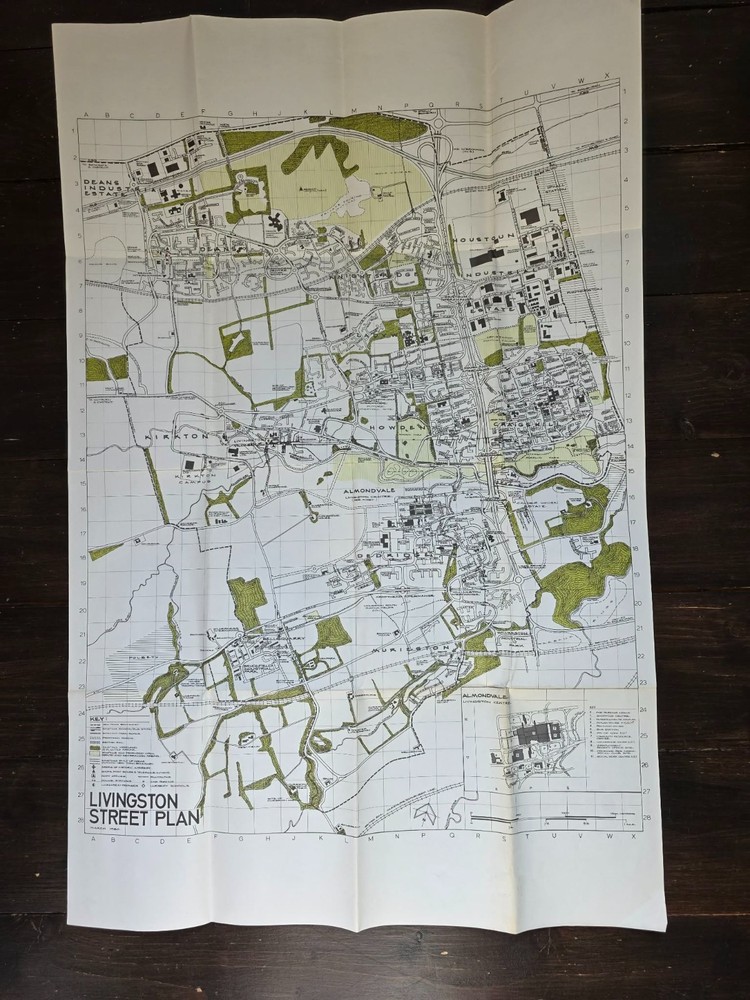 Livingston street plan and New town Progress Plan vintage map 1980