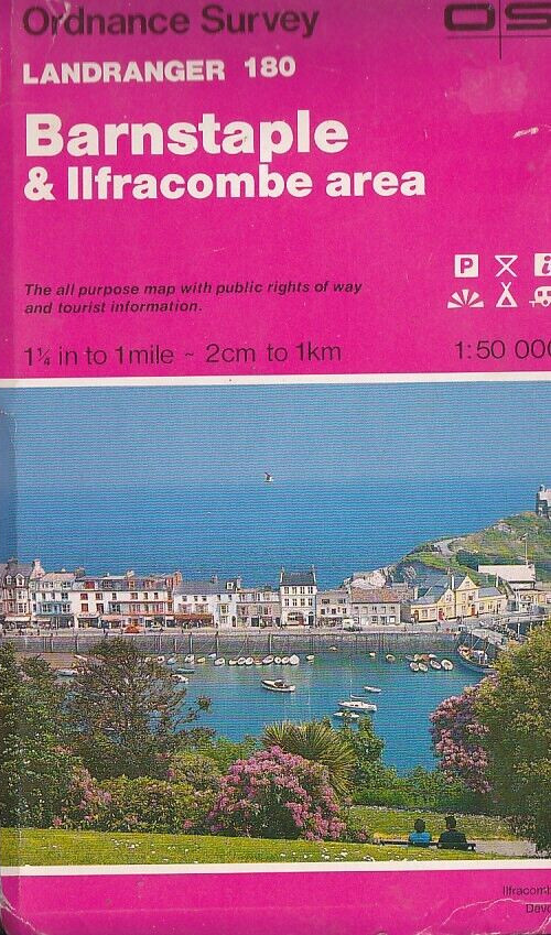 Ordnance Survey 1:50,000 Landranger Map Sheet 180 Barnstaple & Ilfracombe area