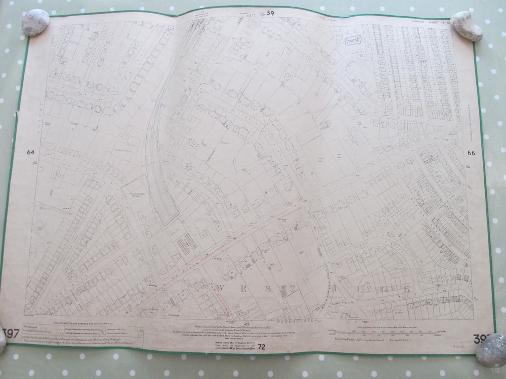 VINTAGE OS LARGE SCALE MAP LONDON WEST HILL AREA 1 : 1,056 1915 Rev 1938