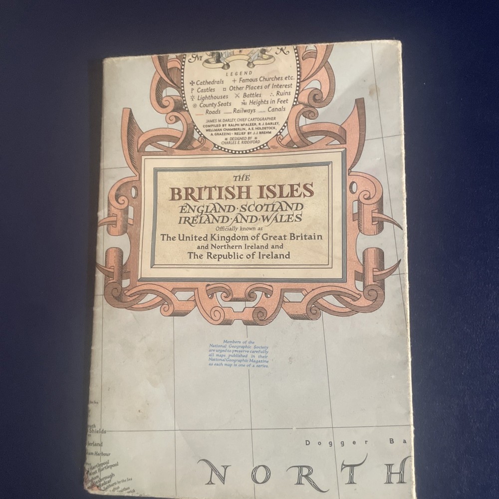 Vintage National Geographic Map The British Isles England Wales April 1949
