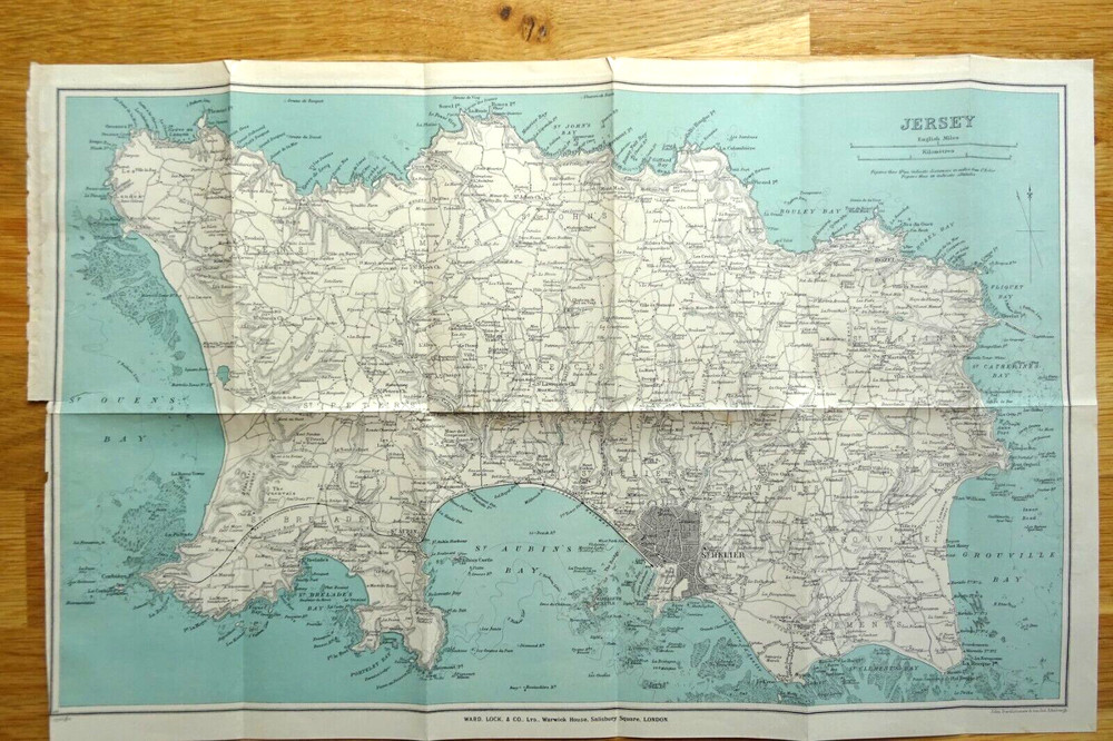 1930s Jersey Map – folded paper map from old guide book