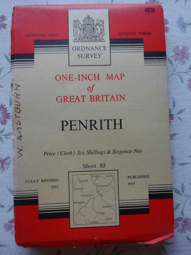 VINTAGE cloth OS MAP PENRITH SHAP APPLEBY ORTON GATESGILL KIRKOSWALD ALSTON 1955