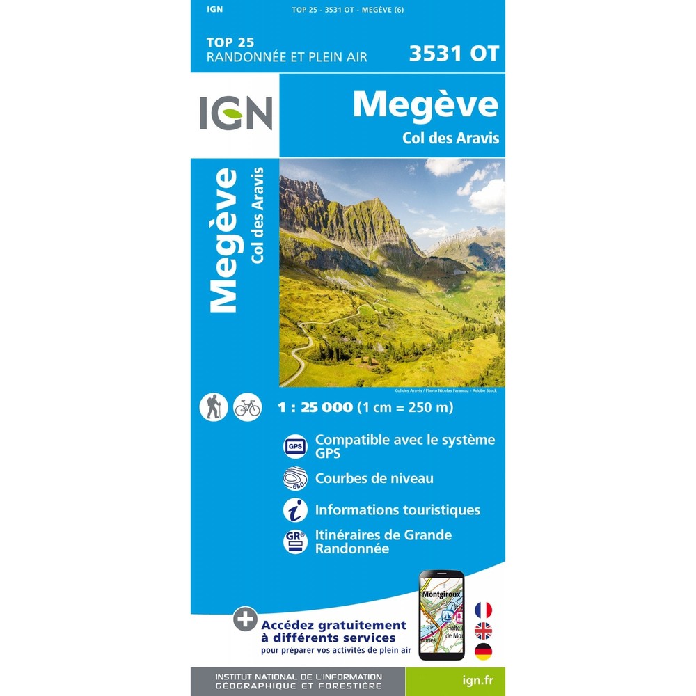 France 1:25K map 3531OT – Megève / Col des Aravis hiking walking alps